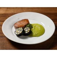 Філе тунця з пореєм та пюре із зеленого горошку 250 г